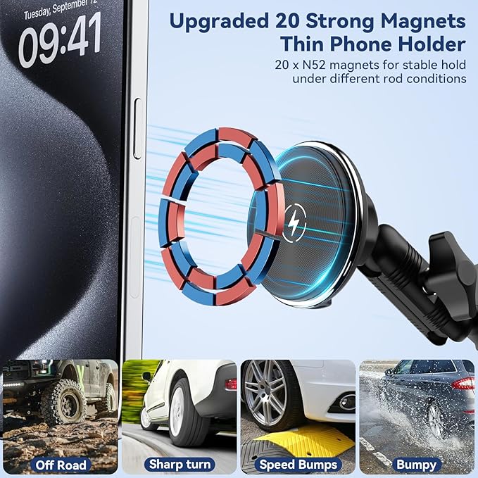Kaishengyuan Magnetic Wireless Charging Phone Mount Compatible with 2012 2013 2014 2015 Toyota Tacoma, Metal Cell Phone Holder,2nd Tacoma Accessories Cradles Bracket Stand for All Smartphones