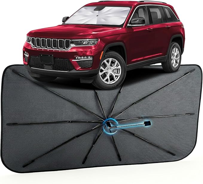 Car Windshield Sun Shade for Jeep Grand Cherokee 2011-2026 –[Reflective Coated Fabric] Sunshade Umbrella for Front Window, Car Shades Sun Visor Keep Car Cool and Protects Interior, 1:1 Exact Fit