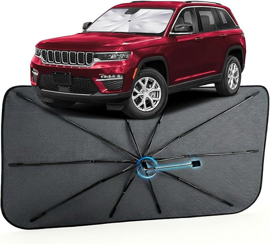 Car Windshield Sun Shade for Jeep Grand Cherokee 2011-2026 –[Reflective Coated Fabric] Sunshade Umbrella for Front Window, Car Shades Sun Visor Keep Car Cool and Protects Interior, 1:1 Exact Fit