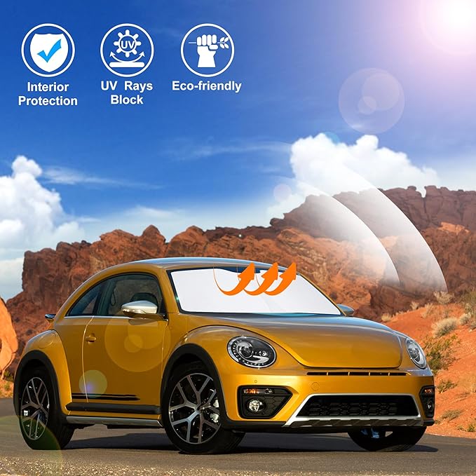Windshield Sun Shade Custom Fit for 2012-2019 Volkswagen VW Beetle Accessories Foldable Sunshade Sun Blocker Protect Car from Sun Rays & Heat Damage Keep Car Cooler