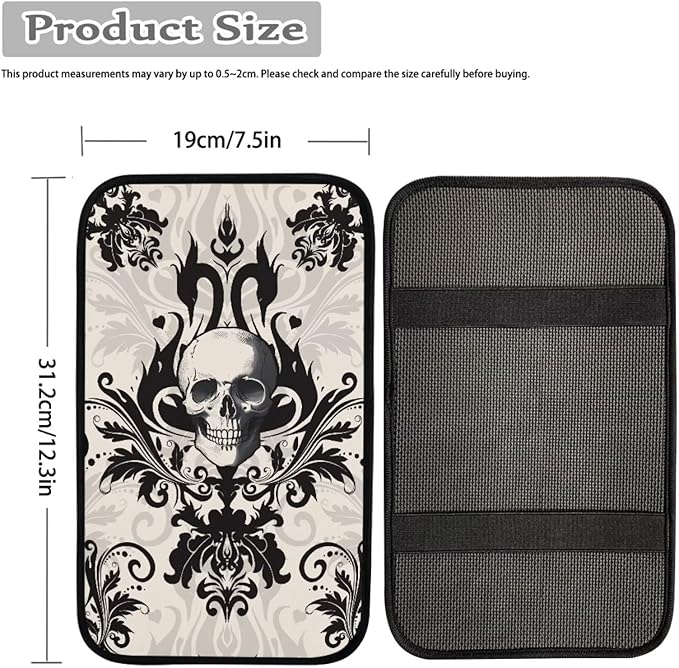 Dreaweet Gothic Skull Center Console Cover Halloween Car Accessories Interior Arm Rest Cover Pad Universal Comfort Car Armrest Storage Box Mat for SUV Truck