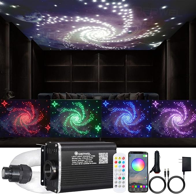 Twinkle Fiber Optic Lights,Bluetooth APP/Remote/Music Activate Starlight Headliner Kit with RGBW LED Light Engine,450pcs 9.8ft Mix Optic Fiber Cable for Car/Home/Party Star Light Ceiling