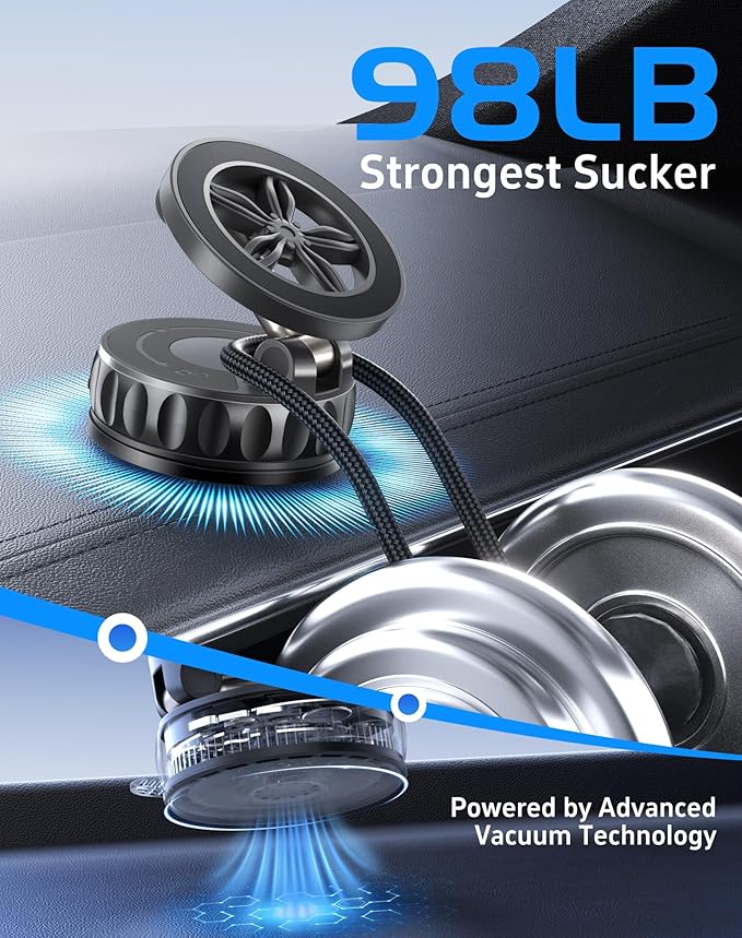 2026 Upgraded Car Phone Holder for Magsafe [125+ LB Strongest Suction & 3000gf Strongest Magnetic] 360° Adjustable Car Phone Mount, Phone Holders for Your Car for iPhone 17 Pro Max 16 15 14 13 12 Plus