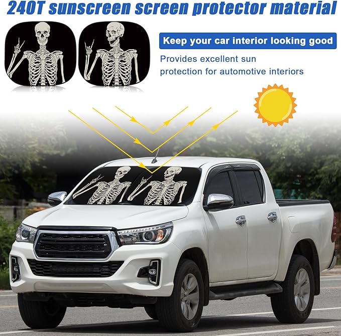 Moukeren 2 PCS Windshield Sun Shade for Car Foldable Window Covers for Car Accessories Reflect UV Sun Heat Protector for Universal Cars SUV Truck RV (Skeleton, 31.75 x 28.75 Inch)