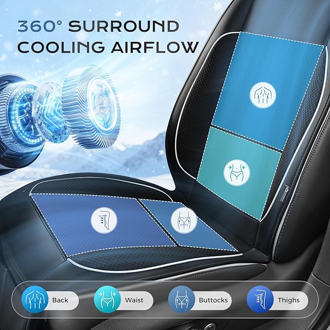 Coverado Cooling Car Seat Cushion, Universal Front Seat Cover 12V-24V Ventilated 3D Mesh Breathable Pad with 3 Speed Mode Dual Fan for Cars SUV Heatwave Driving Black&White