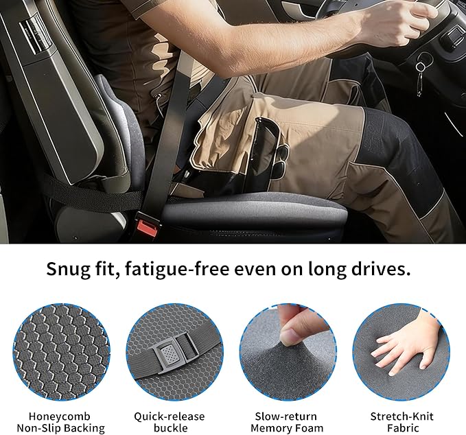 Memory Foam Truck Seat Cushion & Lumbar Support Set – Ergonomic U-Shape Tailbone Relief + L-Shape Back Cushion for Long-Haul Semi/Pickup Drivers Breathathable Cover Non-Slip Bottom Dark Gray