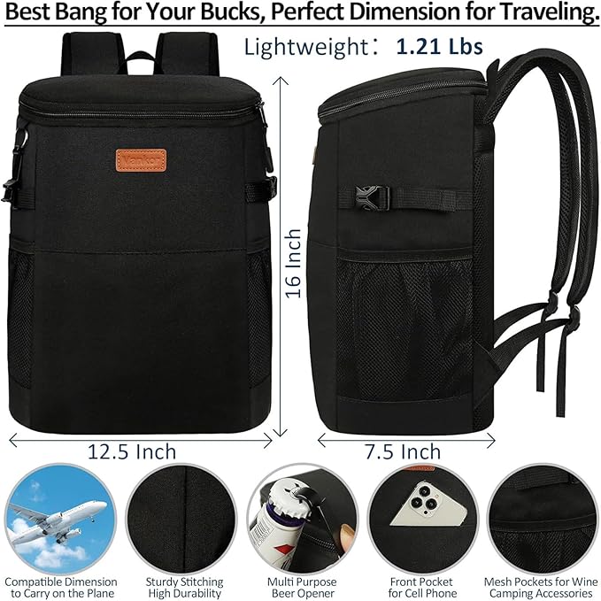Camping Cooler Backpack 30 45 Cans, Soft Backpack Coolers Insulated Leak Proof Travel Cooler Bag Waterproof Lunch Picnic Beach Work Trip Thermal Bag Drink Beverage Beer Bag Cooler