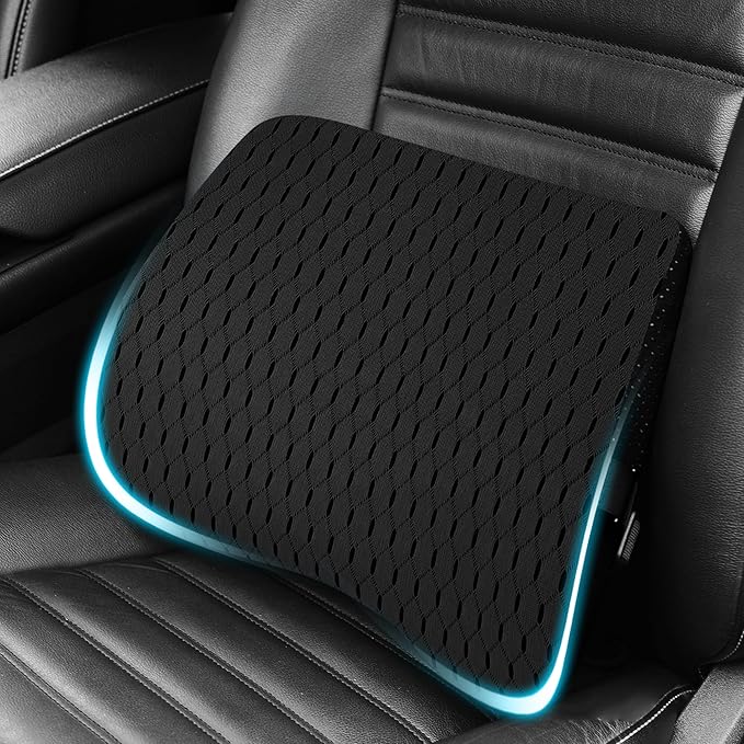 Lumbar Support Pillow for Car & Office Chair - High-Density Memory Foam for Sciatica & Lower Back Pain Relief - Non-Slip Back Support Cushion for Long Commutes & Desk Workers (4D Mesh Black)
