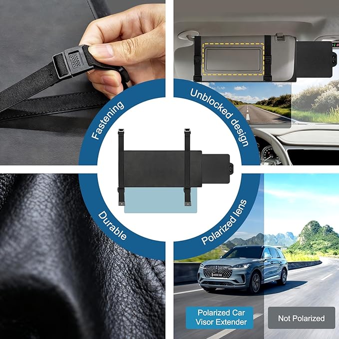 Veharvim Polarized Sun Visor Extender, Upgraded UV400 Car Sun Visor Extension with PC Lens and Side Sunshade,Anti-Glare Visor for Safe Driving,UV-Filtering (No Zipper, Driver Side+Passenger Side)