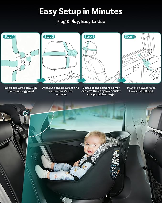 OTTOCAST Cabin Care Baby Car Camera with Wireless CarPlay, 1080P HD Rear Seat Monitor on Car Screen, No-Glow Night Vision, Split Screen Display, Safer Driving for Parents and Baby, 150° Wide Angle