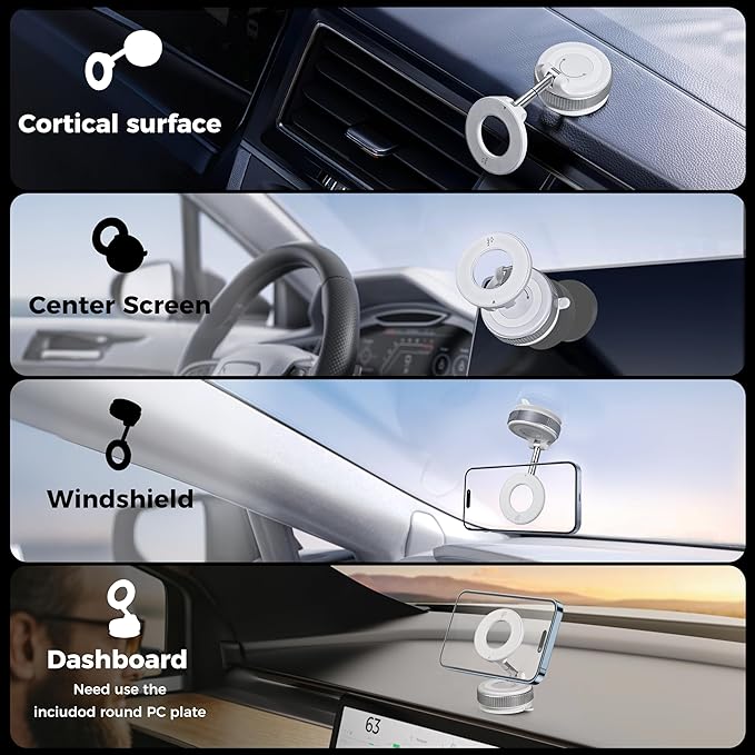 Vacuum Magnetic Phone Holder for Car 360° Adjustable Magsafe Car Mount - Compatible All Smart Device Phone Mount, Secure GPS & Call, Magsafe Accessories & Car Stuff (White)