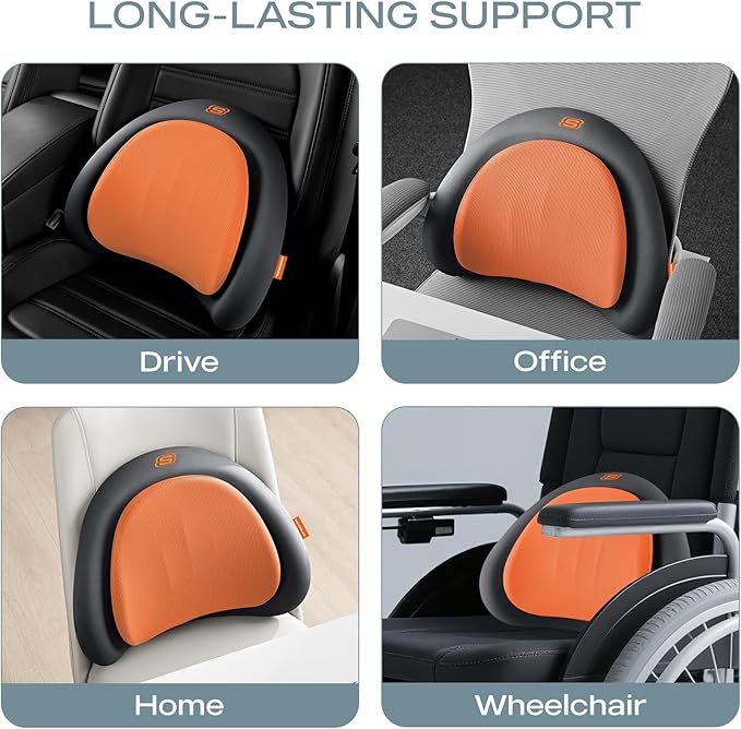 Skechers Lumbar Pillow Premium Memory Foam, Double-Layer-Office Chair Cushion for Tailbone Pain Relief,Butt Pillow for Office Chair,Car seat Cushion,Long Sitting Office Workers,and Car Drivers,Orange