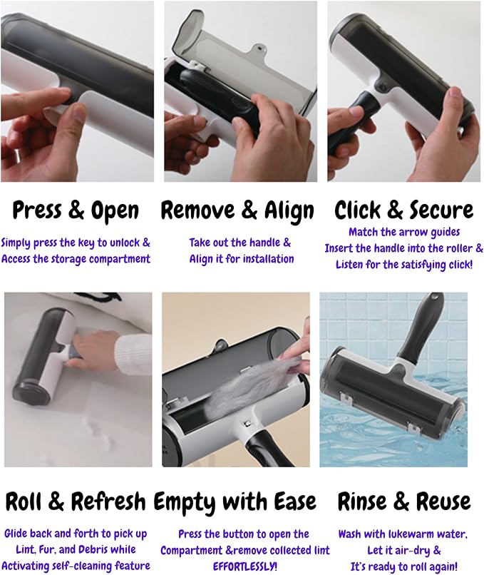 Home and Pet Lint Roller for Dog and Cat Hair Removal for Couches, Rugs, Pet Beds, Carpet - Surface Removal Tool for Fur, Lint, and Debris