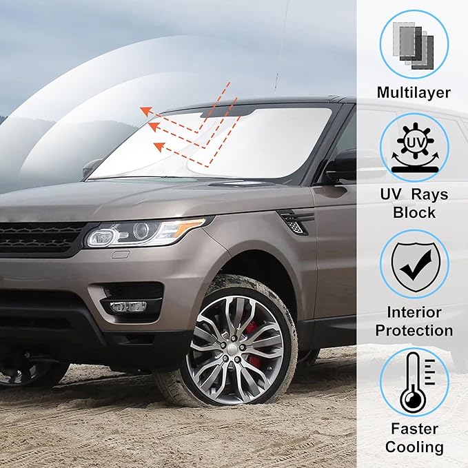 Windshield Sun Shade Custom Fit for 2013-2021 Land Rover Range Rover (Not Fit Range Rover Sport) Accessories Foldable Sunshade Sun Blocker Protect Car from Sun Rays & Heat Damage Keep Car Cooler
