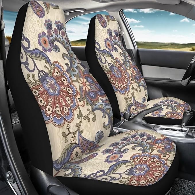 Car Seat Covers Set Front Seats Only 2 Pack Universal Fit Most Truck SUV Vans Auto Accessories Interior Cushion Protector(Floral 2)