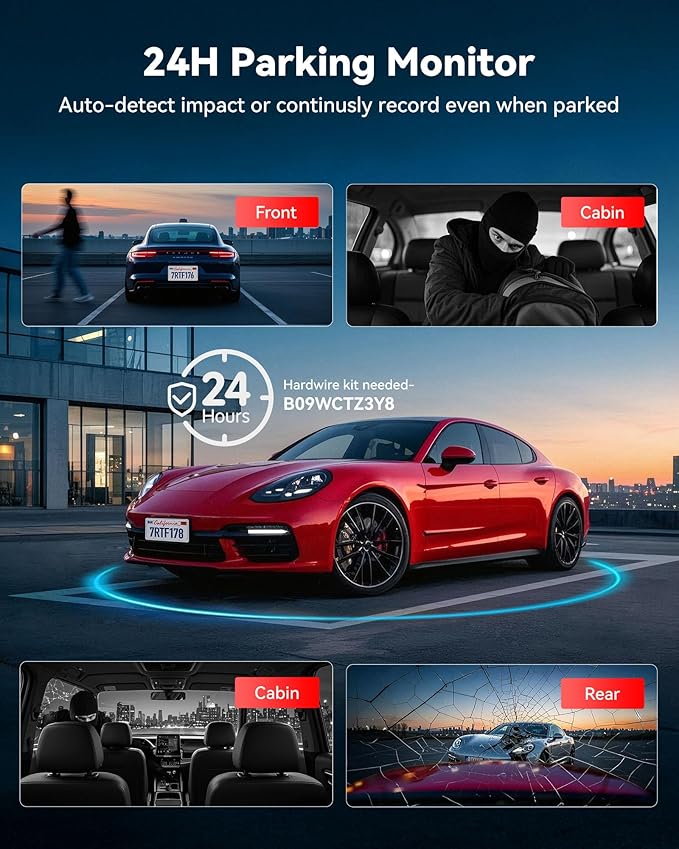 REDTIGER F17 Plus 4 Channel Dash Cam,STARVIS 2 IMX675, 360° Inside & Outside Recording, 2.7K Front + 1080P Cabin & Rear, 5.8GHz WiFi GPS, Voice Control, Touchscreen, Parking Mode, Free 128GB Card, HDR