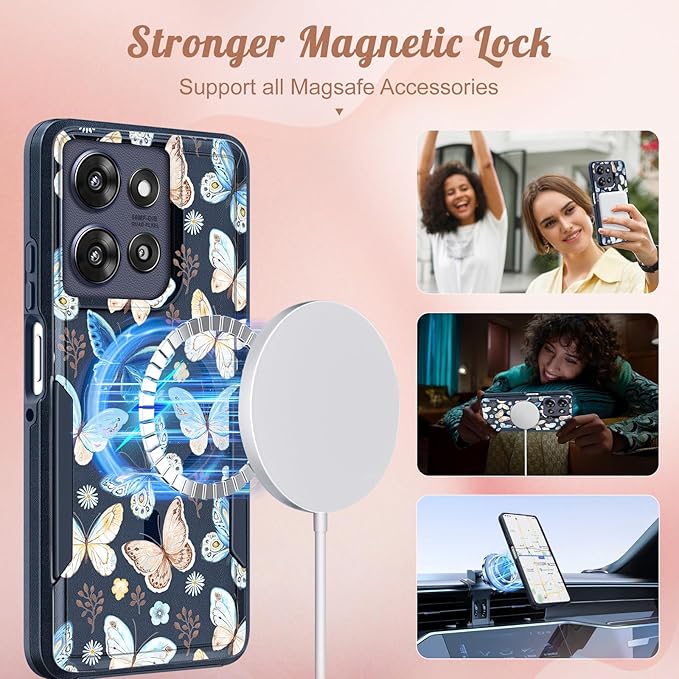 LISEVOfor Moto G Power 2025 Case - for Motorola Moto G Play 2025 Case Compatible with MagSafe Women Cute Girls Magnetic Protective Phone Cover Kawaii Blue Butterfly Heavy Duty Shockproof Design