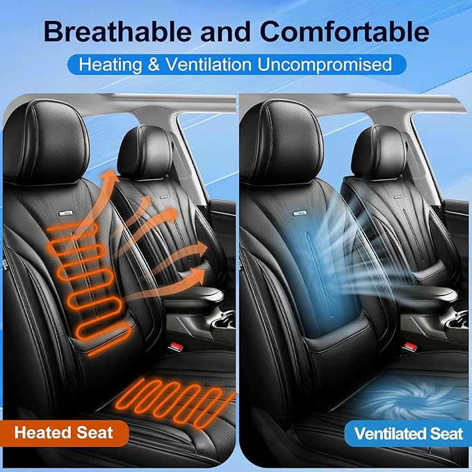 Fit Ridgeline Car Seat Covers for Select Honda Ridgeline 2007-2026 - Premium Full Coverage Leather, Airbag Compatible, Waterproof & All Weather Seat Cushion Protector, Full Set, Black