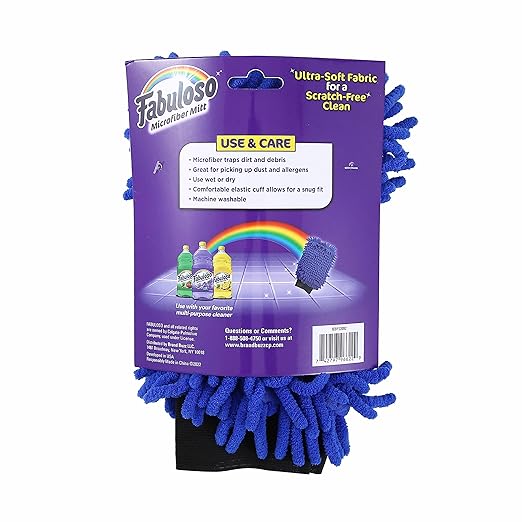 Fabuloso Microfiber Cleaning Mitt Glove, Lint-Free Scratch-Free Dusting and Washing for Furniture, Blinds, Baseboards, Shelves and Car Interior, One Size Fits All, Blue, 3-Pack