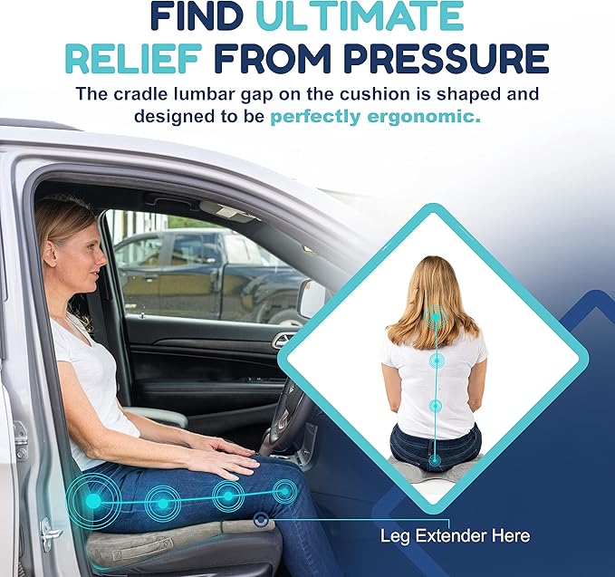 Car Seat Cushion - Firm Memory Foam Wedge Car Seat Cushions for Driving - Sciatica & Back Pain Relief for Long Drives - Auto Seat Cushion 17x17x3
