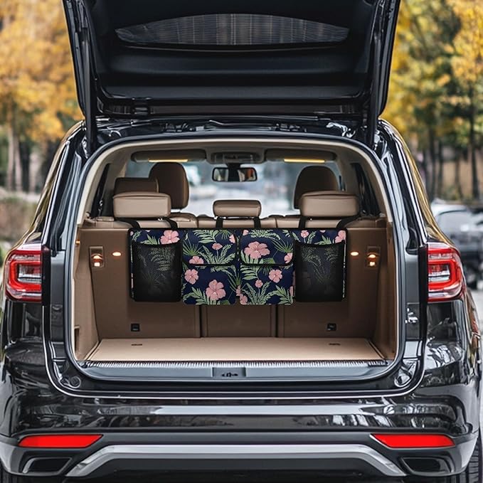 Trunk Organizer for SUV, Sedan, Van, Car Organizers and Storage with Lid (37.01"*11.8"), Oxford Cloth Car Organizers Storage Bag for SUV/MPV/Truck, Hawaii Floral Leaves