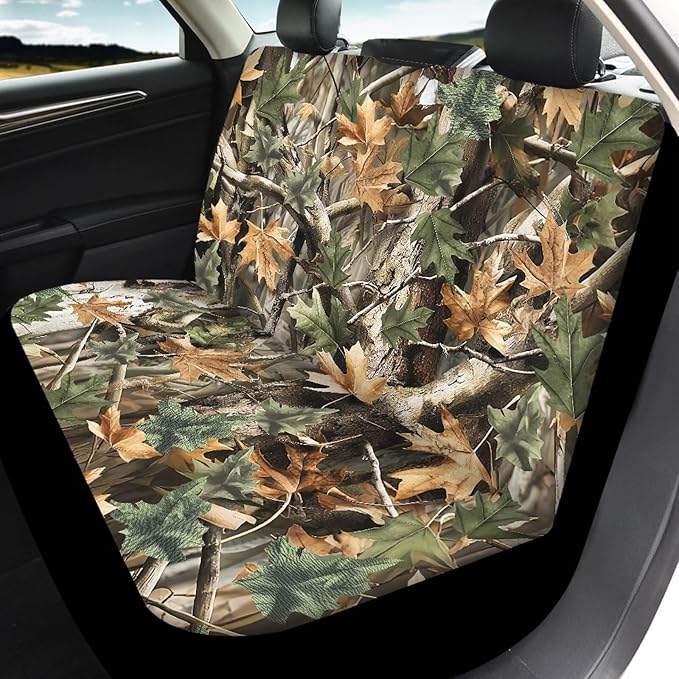 KEIAHUAN Car Seat Covers for Front and Rear Seat Full Set of 4 Pcs Hunting Camouflage Design Breathable Stretchable Front Saddle Blanket Rear Split Bench Protection Cover for SUV,Minivan,Trucks