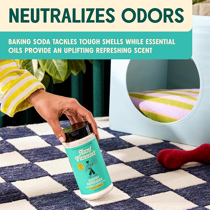 Aunt Fannie's Carpet Refresher & Deodorizer Powder, Multi-Purpose Rug, Carpet, and Upholstery Odor Eliminator for Homes with Cats and Dogs, Bright Lemon Scent, 16 Oz (Pack of 2)