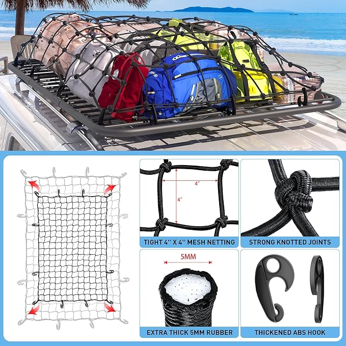 WILDROAD Car Roof Platform, Universal Roof Flat Rack 69" x 47" x 1.3" Heavy Duty Roof Rack Platform with Super Duty Bungee Cargo Net, Ratchet Straps and Anti-Rust Sealant Fits for SUV Truck Cars