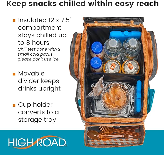 High Road CarHop Car Seat Organizer for Kids and Adults with Cup Holder Tray, Side Pockets and Cooler Compartment (Medium, Gray)