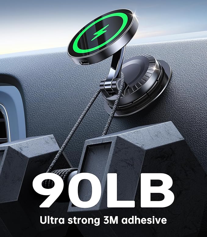 Coolpow for MagSafe Car Mount Charger【15W Faster Charging】Magnetic Wireless Car Charger for iPhone【Super Strongest Adhesive】Magnetic Phone Holder for Car Dashboard for iPhone 17 Pro Max 16 15 14 13 12