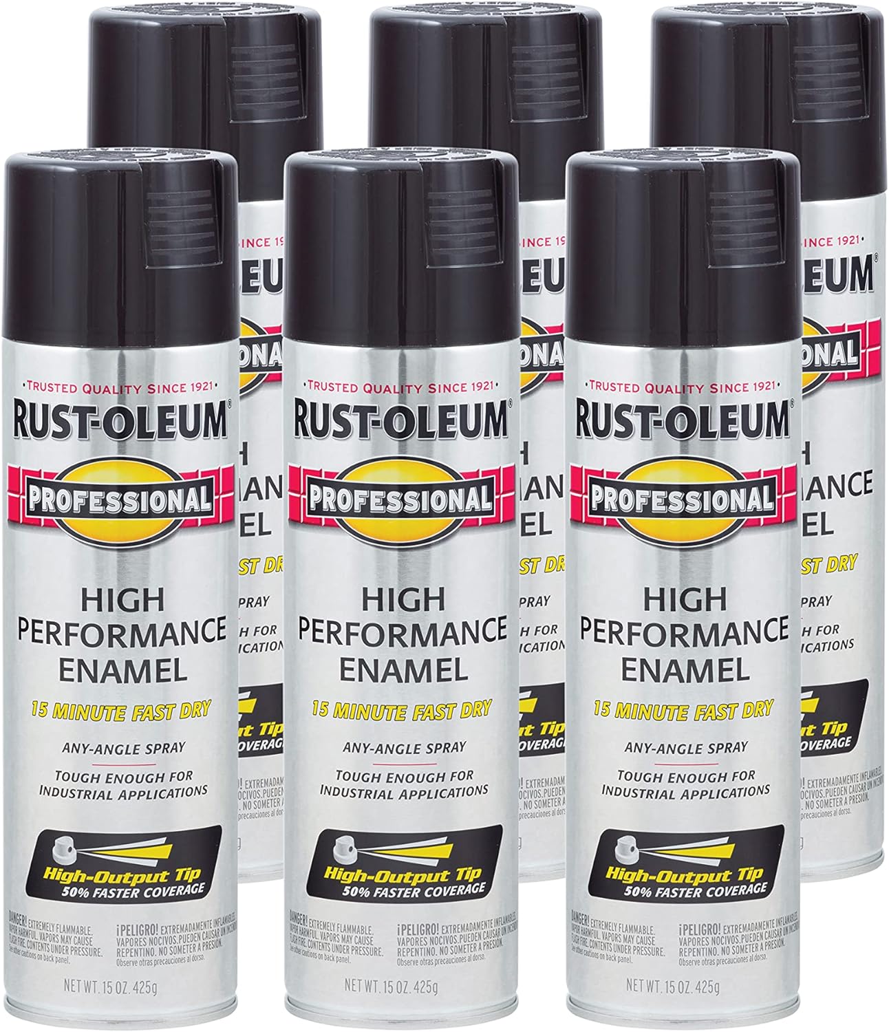 Rust-Oleum 7579838-6PK Professional High Performance Enamel Spray Paint, 15 oz, Gloss Black, 6 Pack