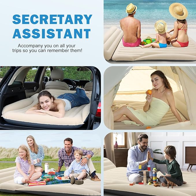 Car Bed with The Most Complete Sleeping Accessories,Leakproof Durable Car Mattress, with Pillow & Pump|for SUV Minivan Mpv Road Trip Inflatable Bed,Single-Sided Flocking Off-White + Gray
