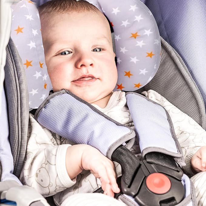 KAKIBLIN Baby Head Neck Support Pillow, 2 in 1 Banana Neck Support Pillow for Baby, Stroller Baby Travel Pillow for Newborn, Boy Girl, Adjustable Head Pillow for Kids Infants,Orange Pentagram