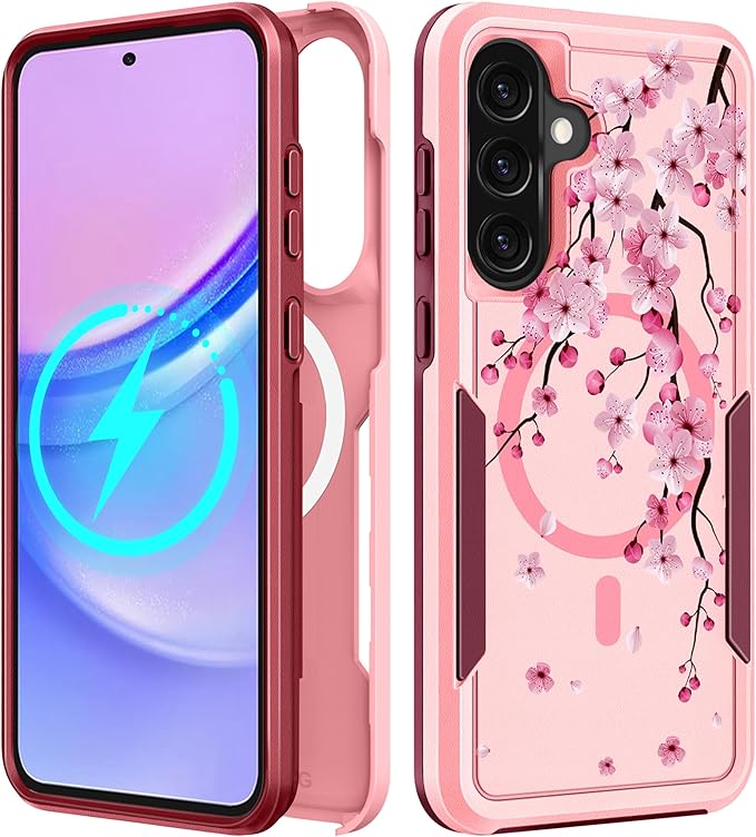 for Samsung Galaxy A36 5G Phone Case - Compatible with MagSafe Women Girls Cute Magnetic Protective Cover Girly Flower Blossom Heavy Duty Shockproof Design for Samsung A36 5G Cases 6.7"