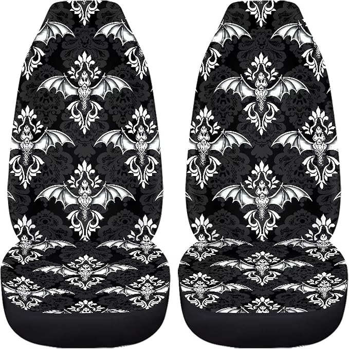 Halloween Bat Car Seat Covers 2 Pcs Breathable Front Seat Cover Stretch Polyester Fabric Cover Easy to Install Car Accessories Universal for Cars Truck SUV Van