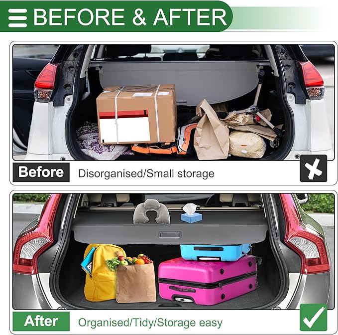 Motoforti Car Trunk Retractable Cargo Cover for Jeep Compass 2017-2024 Aluminum Alloy Canvas Gloss Black