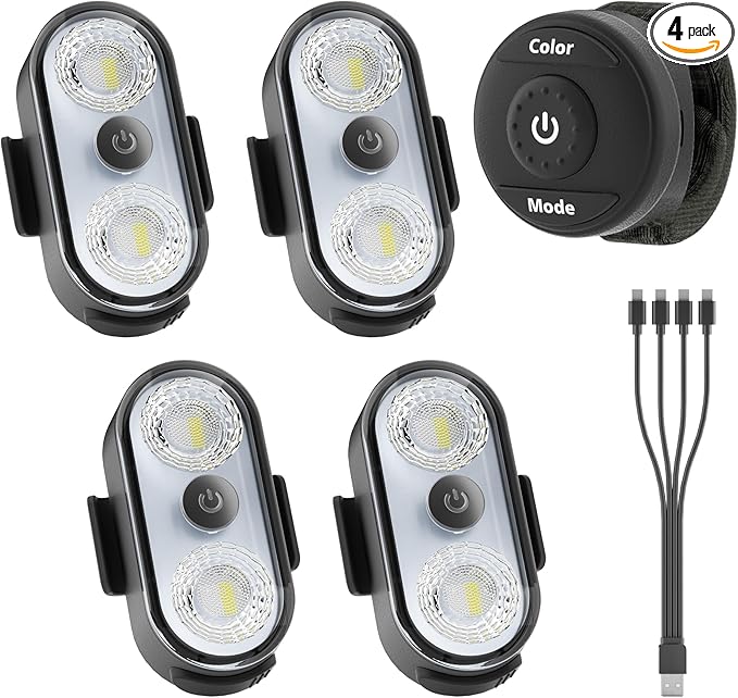 Wireless LED Lights for Car 4PCS- Button and Remote Control Interior Ambient Strobe Light, USB-C 120H 8 Colors IP65 Waterproof Rechargeable Underglow Light for Cars, Trucks, eBike, Motorcycle