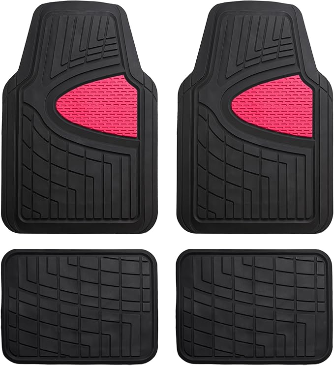 FH GROUP Car Seat Covers Premium Tall Channel Rubber Trimmable Floor Mats w. FH3001 Snake Pattern Silicone Steering Wheel Cover- Universal Fit for Trucks, SUVs, and Vans (Pink/Black) F11311