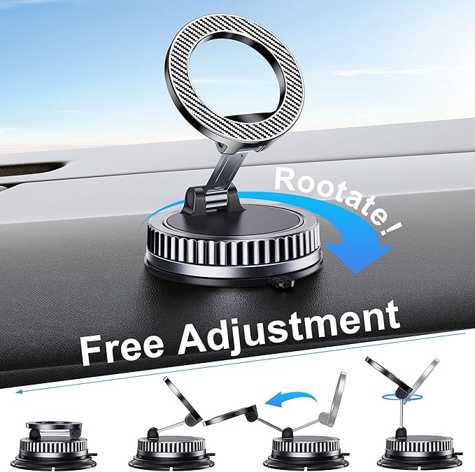 Car Phone Holder for Magsafe [2026 89+LBS Suction & 3700gf Magnetic] 360° Adjustable Cell Phone Mount, Phone Holders for Your Car Accessories Kit for iPhone 17-12 Series & All Speakerphones