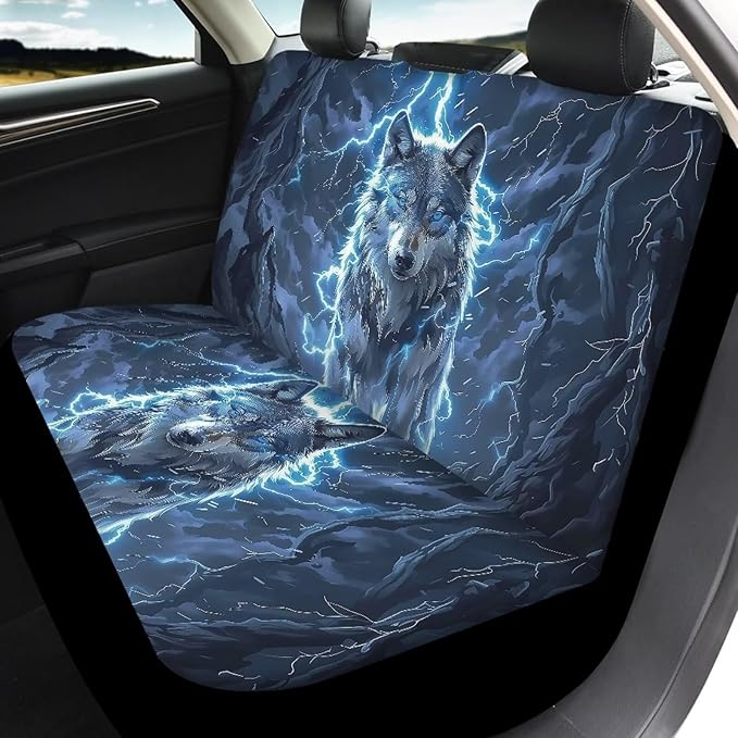 KEIAHUAN Lightning Wolf Car Seat Covers Front Back Auto Front Bucket Seat Covers Rear Split Bench Seat Cushion Pads Vehicle Seat Covers Fit Most Vehicle Truck,SUV
