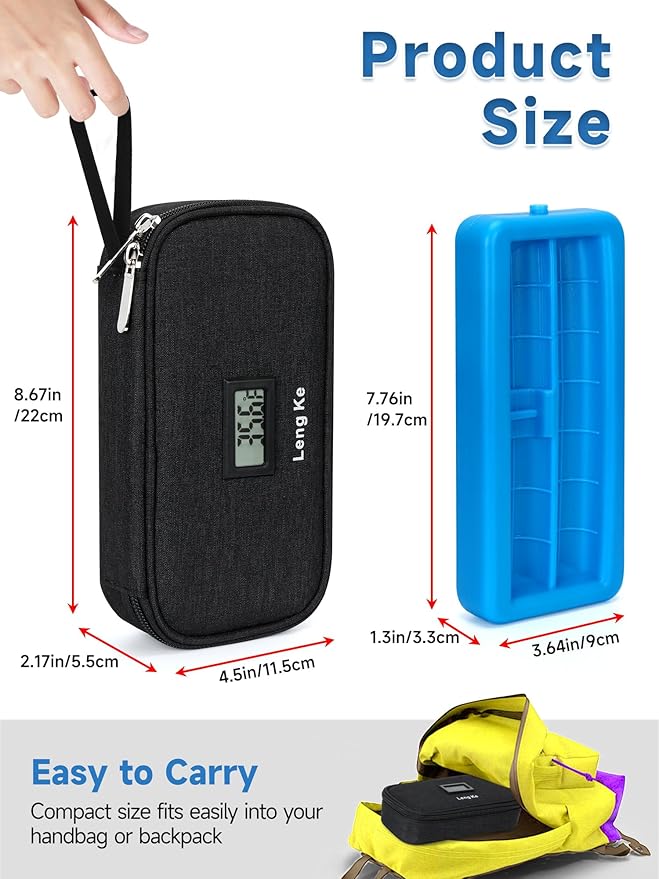 YOUSHARES Insulin Cooler Travel Case for Pen & Vials, Temperature Display Diabetic Medication Cooling Bag with Protective Ice Brick, TSA Approved Refrigerated Diabetes Supplies Carrying Organizer
