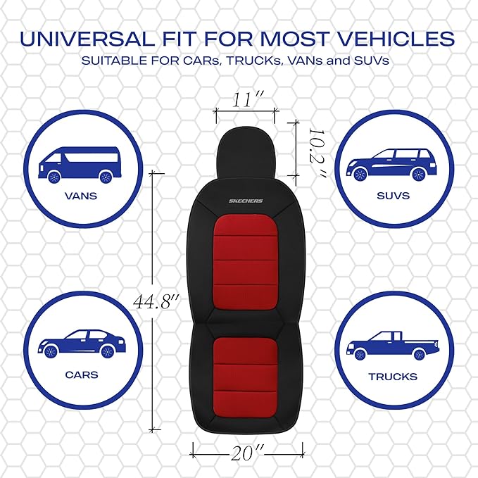 Skechers Memory Foam Seat Covers,Thick Cool Touch Fabric Seat Covers,Front Seat Covers Airbag Compatible,Automotive Comfort Protection for Most Cars,Vans,Trucks,SUV,Red