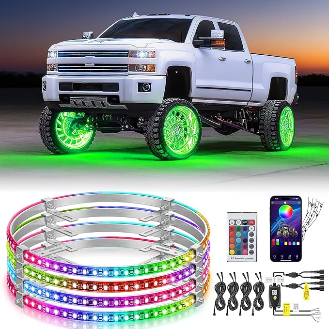 Nilight 4PCS 17.5inch LED Wheel Ring Lights RGB with APP and Remote Control Neon Lights Million Colors w/Turn Signal and Braking Function for Car Van SUV Truck