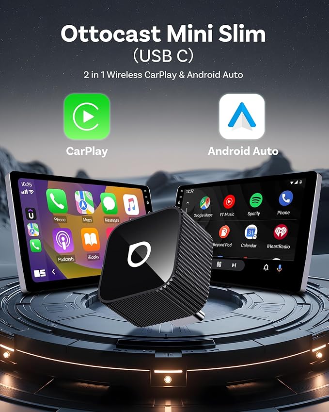 Ottocast Mini Cube 3.0 USB C Wireless CarPlay Adapter, Android Auto Wireless Adapter, Plug & Play with Fast Auto-Reconnect, Mini Car Adapter
