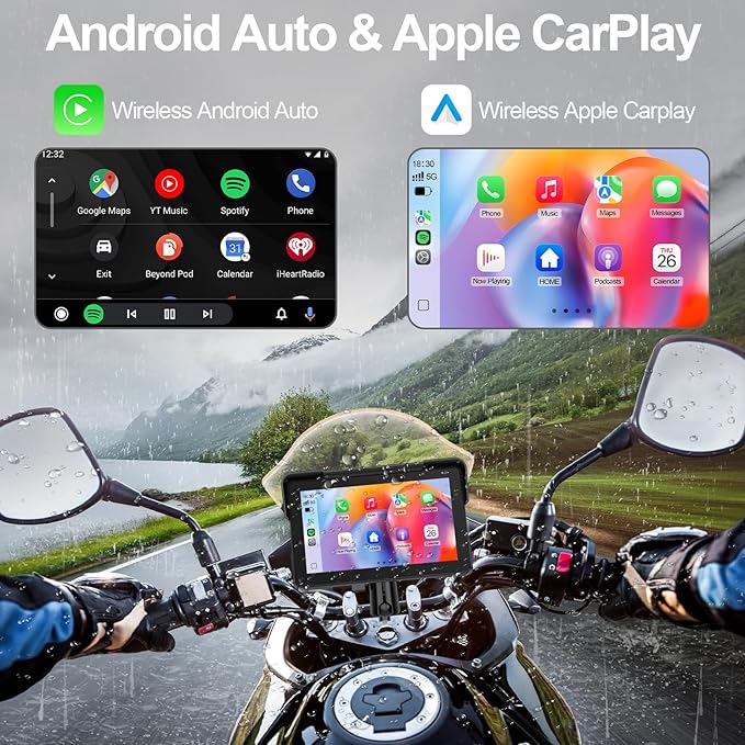 Artman Motorcycle Dash cam Front and Rear, 7'' IPS Touch Screen, Portable Motorcycle Carplay for Apple Carplay and Android Auto GPS Navigation System, TPMS Compatible, IP67 Waterproof & 64G SD Card