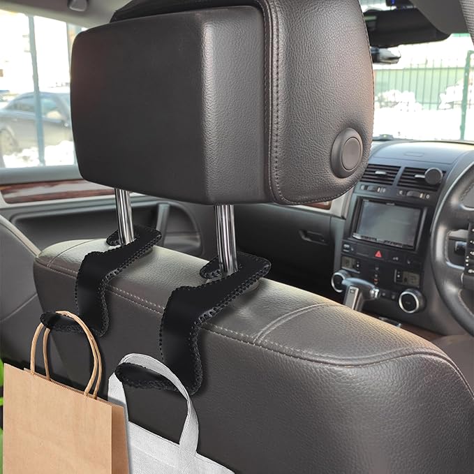 3Pcs Car Seat Headrest Hooks, Back Seat Purse Leather Hanger Holder Hook, Magnetic Storage Organizer for Purses Handbag Grocery Bags Coats