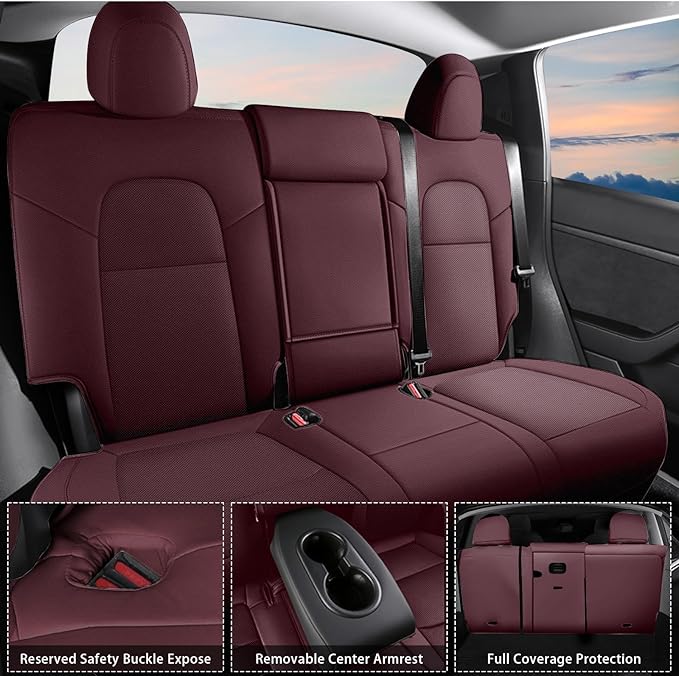 AOMSAZTO Car Seat Cover Fit for Tesla Model Y 2020 2021 2022 2023 2024 2025 5 Seater - Full Set Wine Red Seat Covers