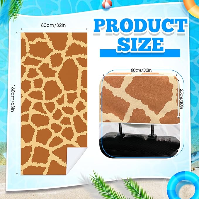 2 Pack Car Seat Towel Covers with Storage Bag 63 x 32 Inch Athletic Running Towel Seat Sweat Washable Non Slip Cover Gift for Car Outdoor Sport Activities (Giraffe Pattern)