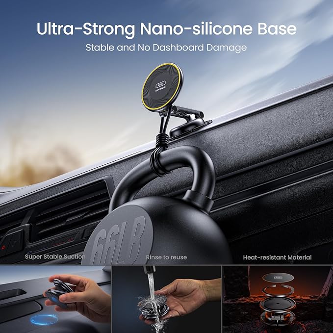 AOHI for Wireless MagSafe Car Mount Charger, All-Metal 15W Fast MagSafe Charger, Hands Free Magnetic Phone Holder Dashboard for iPhone 16 Pro Max/iPhone 15 14 13 12 Pro Max Plus, Black