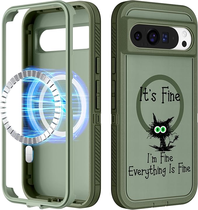 for Google Pixel 9 Case/Pixel 9 Pro Case - Compatible with MagSafe Women Girls Cute Magnetic Protective Cover Cool Cat Kawaii Girly Design Heavy Duty Shockproof for Pixel 9/9 Pro Phone Case